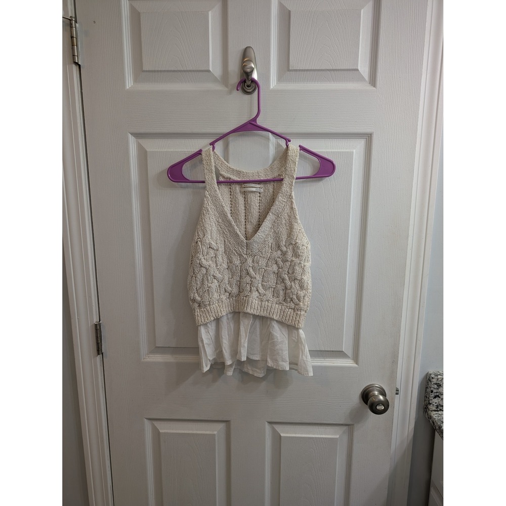 Anthropologie Twofer Cream Cable Knit Layered Tank Top Womens - Size S